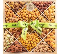 NUT CRAVINGS - Valentines Day Mixed Nuts Gift Basket in Reusable Diamond Wooden Tray + Green Ribbon (12 Assortments) Xmas Treats for Adults, Food Arrangement Healthy Snack Care Package, Kosher