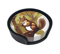 Nut-eating squirrel 6-Piece Coaster Set for Home Decor and Desktop Protection, Suitable for Various Cups and Coffee Mugs.