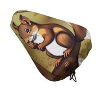 Nut-Eating Squirrel Bike Seat Cover Waterproof Oxford Fabric, Universal Adjustable Bicycle Saddle Cover with Drawstring Easy Install Protective Rain Dust Covers for Women Men
