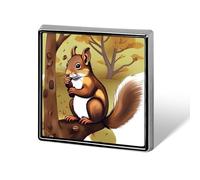Nut-eating Squirrel Brooch Pin Cute Button Badge Aluminum Alloy Button Pins Rectangle Lapel Pin Elegant Memorial Pins Square Brooches for Clothing Backpack Jackets Decoration