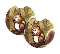 Nut-Eating Squirrel Car Coasters, 2-Pack Universal Car Coasters, Waterproof And Non-Slip, #Interior Accessory Pad, 2.7 Inch.