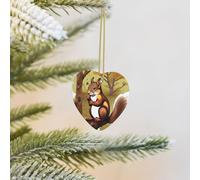 Nut-Eating Squirrel Ceramic Heart Shaped Christmas Tree Decorative Baubles, Hanging Decorations, Family Birthday New Year Home Decor.