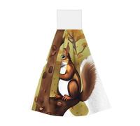 Nut-eating squirrel Coral fleece hand towel, super absorbent hanging kitchen towel, children's adult bathroom kitchen hanging hand towel