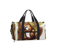 Nut-Eating Squirrel Duffel Bag with Shoe Compartment - Lightweight Water-Resistant Holdall Gym Bag with Built-in Wet and Dry Separation Pouch