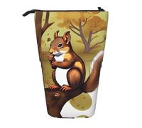 Nut-Eating Squirrel Expandable Stand Pencil Pouch, Multi-Design Oxford Fabric, Adjustable Height, Multi-Use Cosmetic Bag
