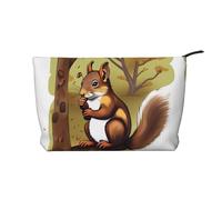 Nut-Eating Squirrel Fashionable Corduroy Cosmetic Bag, Zipper Closure, Suitable for Travel, Camping and Daily use