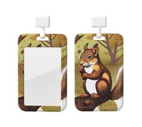 Nut-Eating Squirrel Id Badge Holder with Lanyard-Vertical Card Protector Clear Abs Hard Shell, Retractable Reel for Work Office