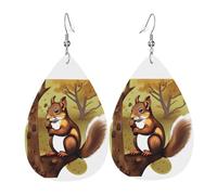 Nut-eating squirrel Leather Earring Pairs Teardrop Faux Leather Earrings Set for Women Lightweight Leather Dangle Drop Earrings.