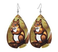 Nut-eating squirrel Leather Earrings Dangle Drop Earring Lightweight Teardrop Earrings Vintage Bohemian Earring for Women Christmas Birthday Gift Fashion Jewelry