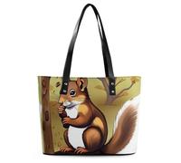 Nut-eating Squirrel Leather Tote Bag for Women Work Shoulder Purses with Zipper Waterproof Large Computer Shoulder Bag Fashion Ladies Shoulder Handbag Reusable Shopping Bags