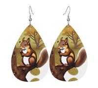 Nut-eating squirrel Pattern leather earrings | Water drop-shaped printed earrings, suitable for daily/party/dating scenes