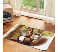 Nut-Eating Squirrel Pet Feeding Mat Absorbent Pu Leather Dog Cat Food Mats Contain Spills Protects Floors, Anti-Slip Rubber Backing Dog Bowl Mats Easy Clean Pet Placemats 40x60cm