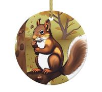 Nut-eating squirrel Print Ceramic Christmas Ornaments - Perfect for Indoor & Outdoor Decor, Wall Mount, Holiday Decorations