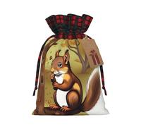 Nut-eating squirrel Print Christmas M Linen Bags Drawstring, Treat Sacks Gift Wrap Bags Xmas Holiday Party Favors Presents