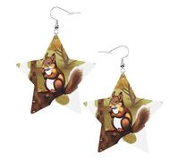 Nut-eating squirrel Prints Leather Star-Shaped Earrings Lightweight And Stylish Accessories For Parties Dances And Everyday Life.