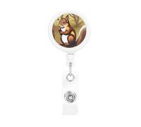 Nut-Eating Squirrel Retractable Badge Reel Heavy Duty Badge Holder with Belt Clip Retractable Lanyards ID Card Holder with Keychain Name Badge Clips for Office Nurse Employee