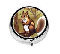 Nut-Eating Squirrel Round Pill boxï¼ŒPill Boxï¼Œ Portable On-The-Go Pocket Pharmacy,