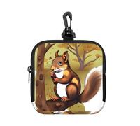 Nut-Eating Squirrel Small Waterproof Zipper Pouch-Neoprene Storage Bag for Earbuds, Keychain Clip Case