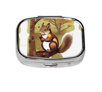 Nut-Eating Squirrel Square Pill Storage Box, Travel Portable Mini Pill Box, Vitamin Medicine Storage Box (2 Compartment Pill Box)