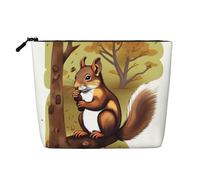 Nut-Eating Squirrel Versatile Fake Hemp Makeup Bag - Travel Toiletry Organizer, Perfect for Daily Use, Business Trips and More.