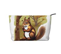 Nut-Eating Squirrel Zipper Closure Corduroy Makeup Bag Multifunctional Organizer 22x7x17cm for Travel Camping Vacation Fitness