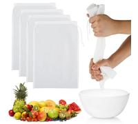 Nut Milk Bag,4 Pack Reusable Nylon Fine Mesh Food Strainer Bag Easy to Clean Strainers Mesh Cheese Cloth Bags for Nut Milk,Juice,Coffee,Vegetable Juice,Home Brewing,Hop.