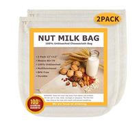 Nut Milk Bags, All Natural Cheesecloth Bags, 12"x12", 2 Pack, 100% Unbleached Cotton Cloth Bags for Tea/Yogurt/Juice/Wine/Soup/Herbs, Durable Washable Reusable Almond Milk Strainer(Weave 66x70)
