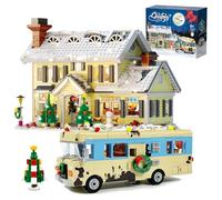 NUTAIN Snow Village&Cousin Eddie's RV Building Set with LED Lights,2 in 1 Christmas Vacation Griswold Holiday House and Christmas Holiday Snow Village RV Gift(1726PCS)