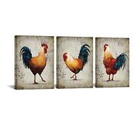 NutArtPic Farm Animal Canvas Chicken Wall Art Hen Rooster Painting Rustic Kitchen Picture Print Farmhouse Chicken Artwork Country Home Dinning Room Decor 12"x16"x3pcs Framed