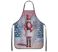 Nutcracker Apron for Cooking, Vintage Christmas Kitchen Apron, Fanciful Holiday Chef Work for Baking and Entertaining, Peach, 24x31 Inch