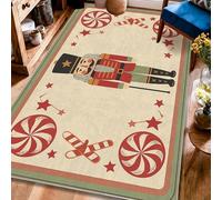 Nutcracker Area Rug, Christmas Festive Candy Cane Peppermint Christmas Red Low Pile Rectangle Floor Carpets Edge Binding Rugs for Living Room Bedroom Classroom Apartment Decor 4' X 6'
