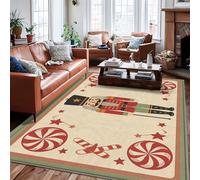 Nutcracker Area Rug, Christmas Festive Candy Cane Peppermint Christmas Red Non-Slip Backing Aesthetic Rectangle Home Floor Carpet Rugs for Living Room Bedroom Kitchen Hallway Decor 6' X 9'