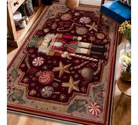 Nutcracker Area Rug, Christmas Festive Candy Cane Star Xmas Red Low Pile Soft Rectangle Carpet Stain Resistant Rugs for Living Room Bedroom Under Table Dining Decor 4' X 6'