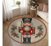 Nutcracker Area Rug, Christmas Festive Peppermint Rose Christmas Red Non-Slip Round Floor Carpets Edge Binding Rugs for Living Room Bedroom College Dorm Kitchen Decor 5' X 5'