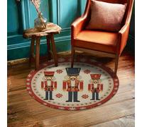 Nutcracker Area Rug, Christmas Festive Snowflake Red Border Christmas Red Non-Slip Home Floor Doormat Circle Print Accents Rug Bathroom Entryway Bedside Laundry Room Decor 3' X 3'