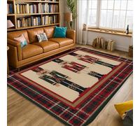 Nutcracker Area Rug, Christmas Festive Soldier Plaid Christmas Red Low Pile Foam Home Indoor Pattern Carpets Non Shedding Rugs for Living Room Bedroom Hallway Desk Office Decor 5' X 7'