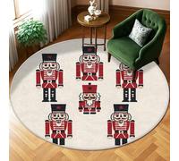 Nutcracker Area Rug, Christmas Festive Star Drum Christmas Red Non-Slip Backing Home Floor Circle Print Carpet Rugs for Living Room Bedroom Kitchen Hallway Decor 6' X 6'