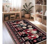 Nutcracker Area Rug, Christmas Traditional Drum Star Christmas Red Non-Slip Carpets Fade Resistant Home Aesthetic Rugs for Living Room Bedroom Under Bed Apartment Decor 4' X 6'