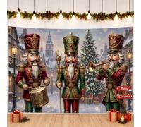 Nutcracker Band Christmas Decor Backdrop Banner 83x59 Inch | Vintage Town Square Background, Photo Backdrop, Musical Trio Theme, Winter Holiday Spirit, Festive Parade Imagery
