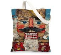 Nutcracker Canvas Tote Bags, Vintage Wooden Toy Pattern Reusable Grocery Bags, Retro Lightweight Washable Shoulder Strap Ca, Multicolor, 13x15 Inch