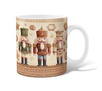 Nutcracker Ceramic Coffee Mug, Christmas Festive Gingerbread Snowflake Christmas Brown Novelty Office Drinking Cup with Handle Gift for Friendship Family Colleague Teachers Sweetheart Staff 11 Oz