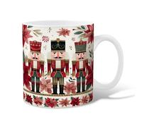 Nutcracker Ceramic Coffee Mug, Christmas Festive Poinsettia Stars Christmas Red Novelty Tea Cup with Handle Gift for Friends Family Coworkers Teachers Couples Employees 11 Oz