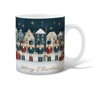 Nutcracker Ceramic Coffee Mug, Christmas Festive Xmas Tree Stars Blue Novelty Tea Cup with Handle Gift for Friends Family Coworkers Teachers Couples Employees 15 Oz