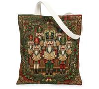 Nutcracker Choir Christmas Quote Nutcrackers Canvas Tote Bag 13x15 Inch | Holly And Berry Accents, Musical Score Imagery, Traditional Aesthetic, Spacious Carry Capacity, Seasonal Home Style