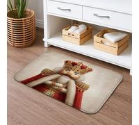 Nutcracker Christmas Bath Mat, Festive Royal Red Crowned Design Absorbent Non Slip Shower Mat, Holiday Flannel Washable Bath Rugs for Bathroom Toilet Restroom Decorative 20x32 Inch