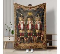 Nutcracker Christmas Fleece Blanket, Red Traditional Nutcracker Holiday Decor Throw Blanket, Cozy Soft Warm Blanket for Sofa, Bed, All Season 40x50 Inch