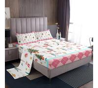 Nutcracker Christmas Pink Bed Sheets Sets Queen Size Xmas Royal Guarder Ballet Princess Fitted Sheet Deep Pockets New Year Pink Buffalo Plaid Bedding Set Gifts for Kids Boys Girls 2 Pillow Cases