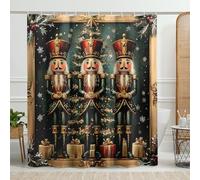 Nutcracker Christmas Shower Curtain, Green Nutcracker Bathroom Decor for Holiday Festivities, Winter Modern Waterproof Fabric Shower Curtain Set with Hooks 62x72 Inch