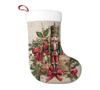 Nutcracker Christmas Stocking, Xmas Traditional Bow Holly Red Xmas Stocking Gifts for Home Fireplace Mantel Tree Living Room Holiday Party 11x18 Inch
