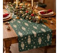 Nutcracker Christmas Table Runner, Festive Green and Gold Velvet Table Runner, Festive Table Decoration, Green Christmas Table 3m